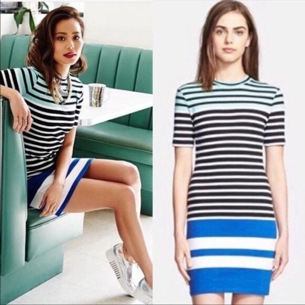 T by Alexander Wang Engineer Striped‎ Colorblock Cotton Spandex Mini Dress - M